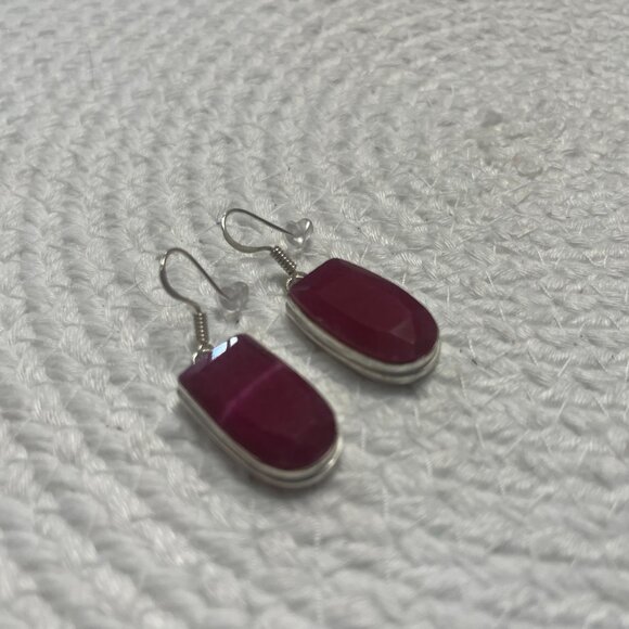 Beautiful SIMULATED RUBY Handmade Sterling 925 Dangle Earrings #208D - Picture 3 of 3